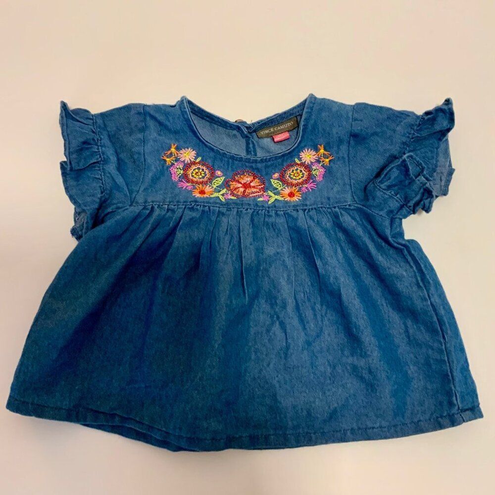 Vince Camuto Baby Chambray Denim Embroidered Top Size 18 months